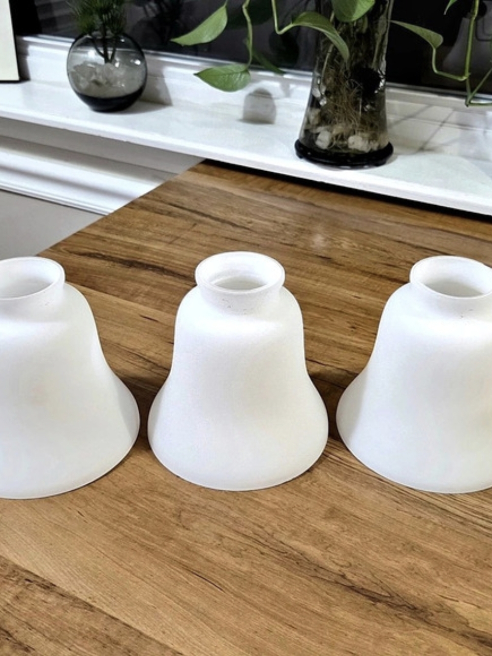 Set of 3 Frosted White Glass Light Shades/Globes